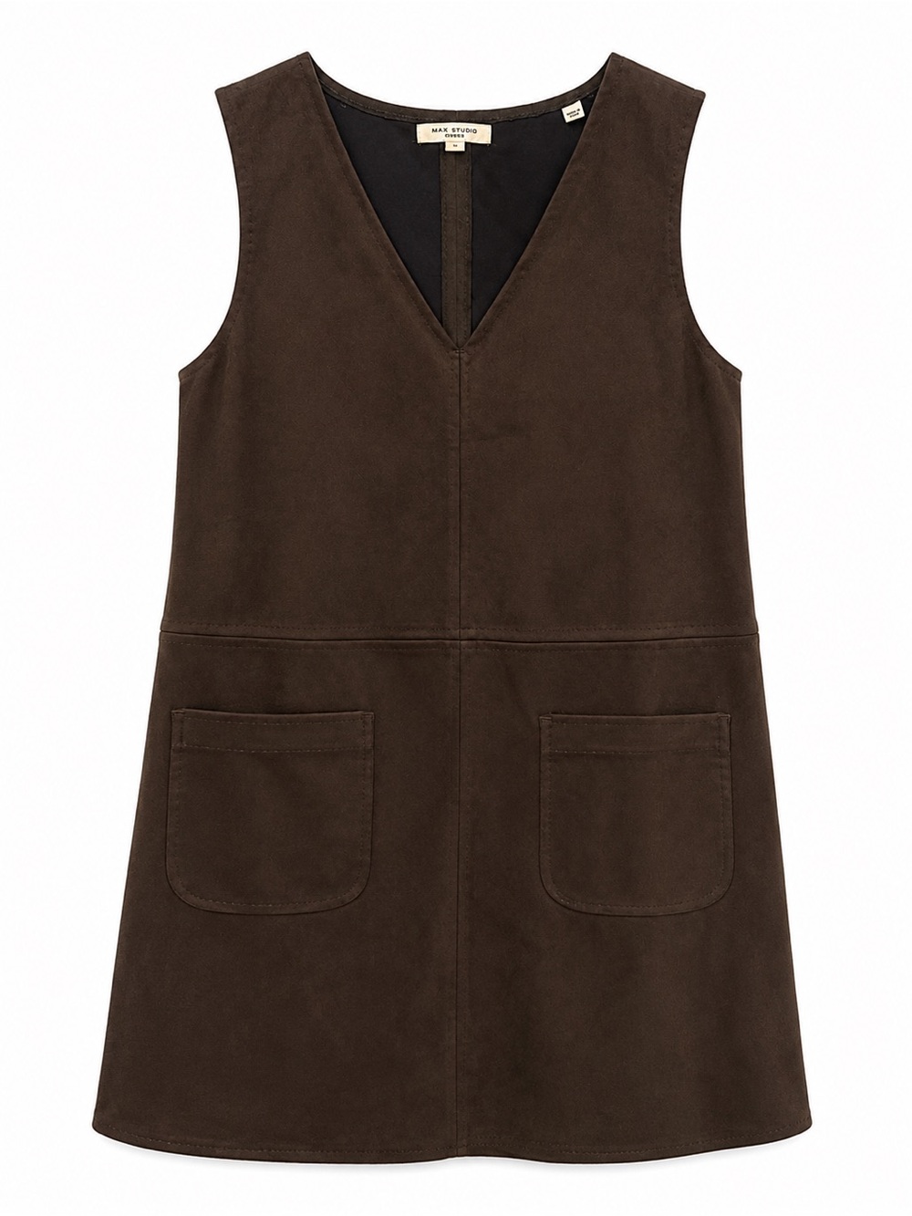 Max Studio London Olive Green Faux Suede Shift Dress Sleeveless Size S